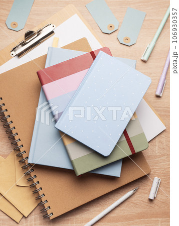 Flat lay, top view office table desk. 106930357