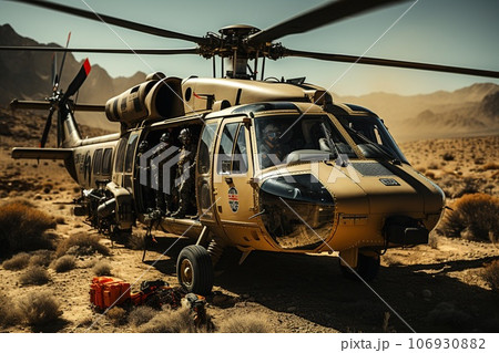helicopter landing on desert 106930882