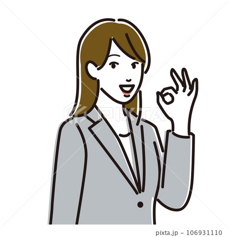 オッケーサインをするスーツ姿の若い女性 106931110