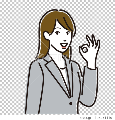 オッケーサインをするスーツ姿の若い女性 106931110