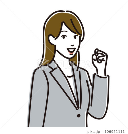 ガッツポーズをするスーツを着た女性 106931111