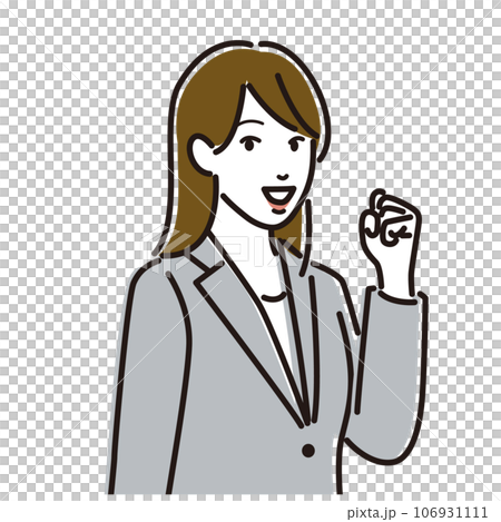 ガッツポーズをするスーツを着た女性 106931111