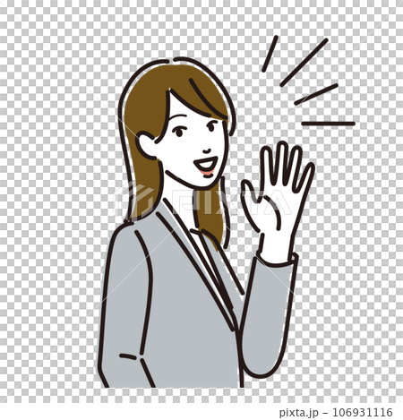 笑顔で手を振るスーツ姿の女性 106931116