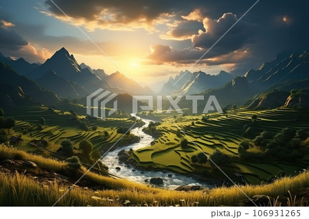 rice fields in mountains 106931265