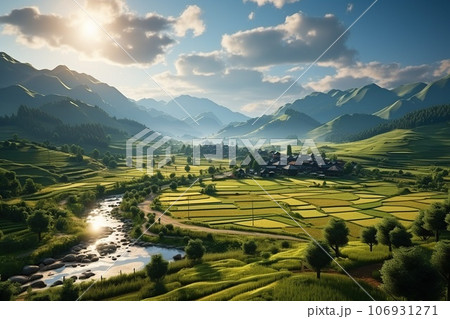 rice fields in mountains 106931271