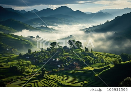 terraced rice fields in the morning 106931596