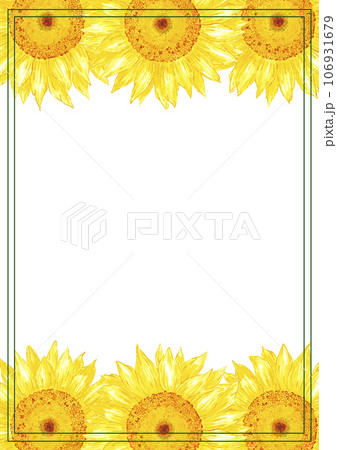 Hand drawn watercolor yellow sunflower boarder frame isolated on white background. Can be used for invitation, postcard, poster, book decoration and other printed products. 106931679