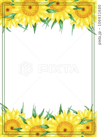 Hand drawn watercolor yellow sunflower boarder frame isolated on white background. Can be used for invitation, postcard, poster, book decoration and other printed products. 106931680