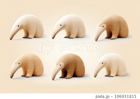 コルクでできた可愛いい動物たちのアイコン（オオアリクイの3Dピクト） 106931815