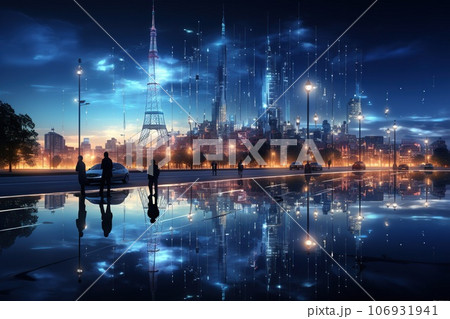 night landscape with boats floating over lake 106931941