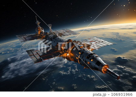 space satellite dish and gas nebula in space 106931966