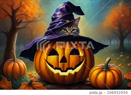 ハロウィンかぼちゃと子猫-001 ハロウィンかぼちゃと子猫-001 106932050