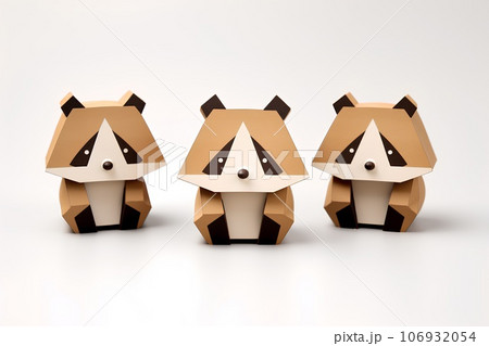 コルクでできた可愛いい動物たちのアイコン（タヌキの3Dピクト） 106932054