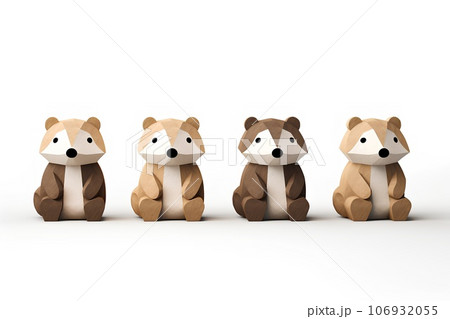 コルクでできた可愛いい動物たちのアイコン（タヌキの3Dピクト） 106932055