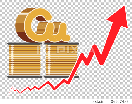Copper price rise/upward graph and copper symbol illustration 106932488