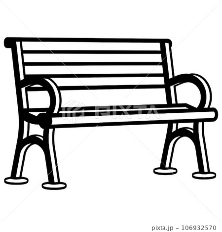illustration, bench, black, park, art, graphic, design, empty, isolated, outline, garden, outdoor, flat, wood, furniture, white, background, seat, nature, cartoon, wooden, hand, sketch, view, line, re 106932570
