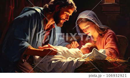 Nativity scene with birth of Christ Nativity scene with birth of Christ 106932921