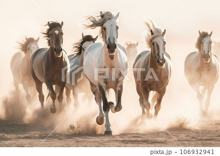 Herd of wild horses galloping Herd of wild horses galloping 106932941