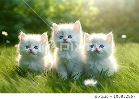cute fluffy kittens playing outdoor 106932967
