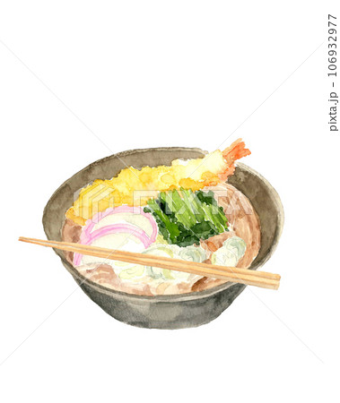 水彩で描いた海老天ぷらそば 年越しそば 白バック 透過背景 水彩で描いた海老天ぷらそば 年越しそば 白バック 透過背景 106932977