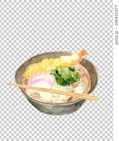 水彩で描いた海老天ぷらそば 年越しそば 白バック 透過背景 水彩で描いた海老天ぷらそば 年越しそば 白バック 透過背景 106932977