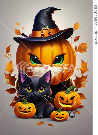 ハロウィンかぼちゃと猫-001のイラスト素材 [106933088] - PIXTA