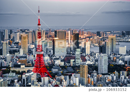 東京都の街並みと東京タワー 106933152