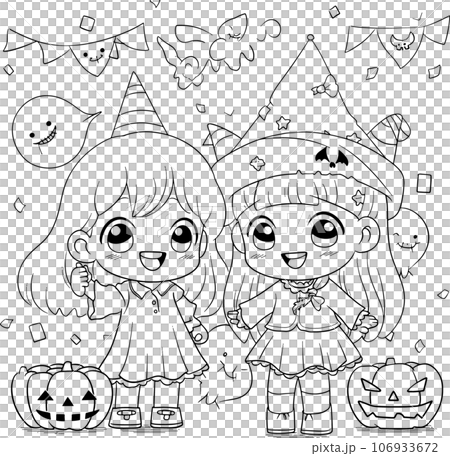 Halloween party for kids, black and white coloring page for kids and adults , line art, simple cartoon style, happy cute and funny Halloween party for kids, black and white coloring page for kids and adults , line art, simple cartoon style, happy cute and funny 106933672
