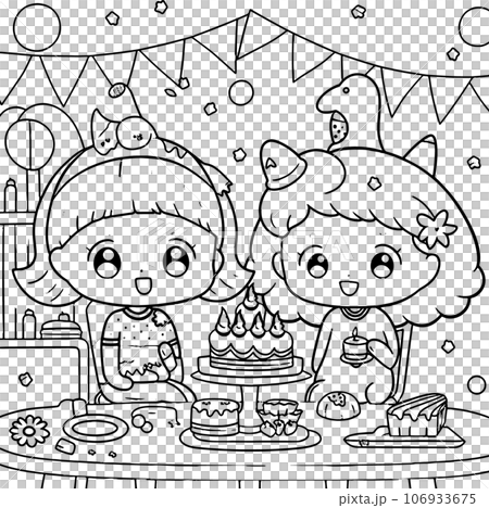 Halloween party for kids, black and white coloring page for kids and adults , line art, simple cartoon style, happy cute and funny Halloween party for kids, black and white coloring page for kids and adults , line art, simple cartoon style, happy cute and funny 106933675