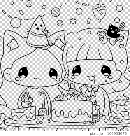 Halloween party for kids, black and white coloring page for kids and adults , line art, simple cartoon style, happy cute and funny Halloween party for kids, black and white coloring page for kids and adults , line art, simple cartoon style, happy cute and funny 106933676