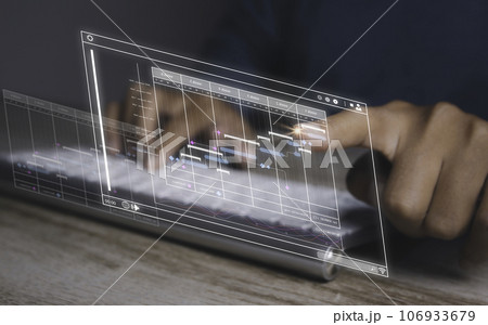 Businessman is browsing his laptop action Plan business strategy. 106933679