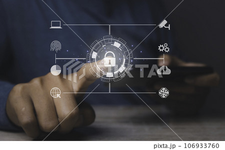 Fingerprint scanner futuristic digital processing of biometric identification. 106933760