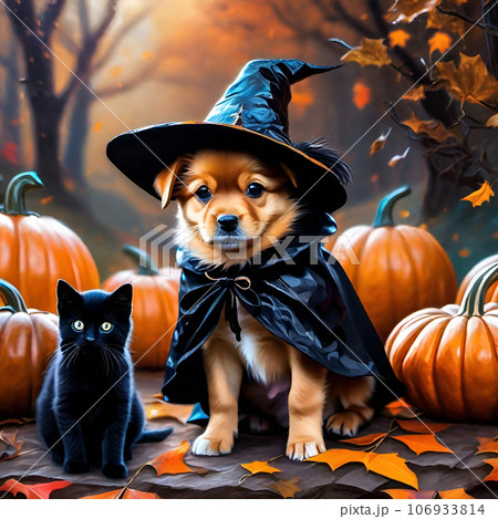 ハロウィンかぼちゃと子犬と子猫 106933814