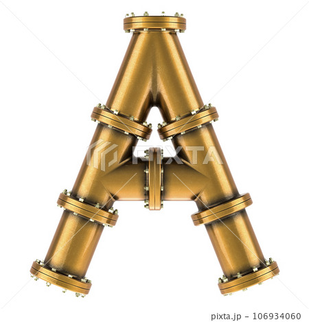 Letter A from copper, bronze or brass pipes, 3D rendering 106934060