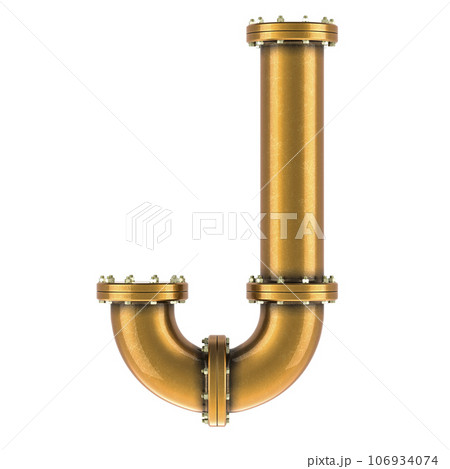 Letter J from copper, bronze or brass pipes, 3D rendering 106934074