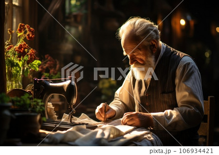 A Elder Man owner working in Tailor shop, Generate with Ai A Elder Man owner working in Tailor shop, Generate with Ai 106934421