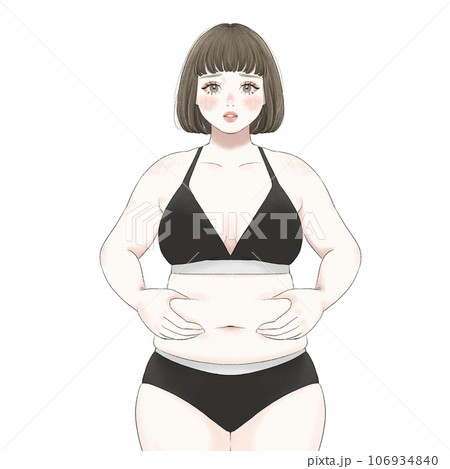 お腹の肉を摘む女性 お腹の肉を摘む女性 106934840