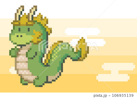 Pixel art vector image of a cute dragon flying - Stock