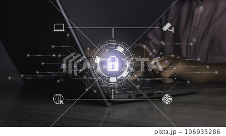 Businessman secure access protecting personal data by computer. 106935286