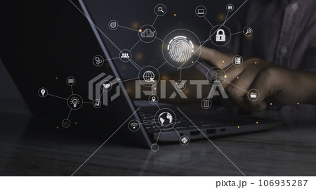 Fingerprint scanner futuristic digital processing of biometric identification. 106935287