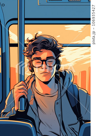 Hipster man enjoying music 106935427