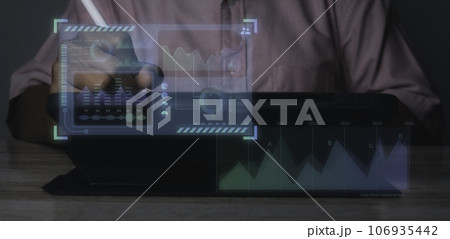Business analysis, Analyst working Data Management System on virtual screen. Business analysis, Analyst working Data Management System on virtual screen. 106935442