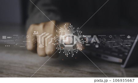 Fingerprint scanner futuristic digital processing of biometric identification. Fingerprint scanner futuristic digital processing of biometric identification. 106935667