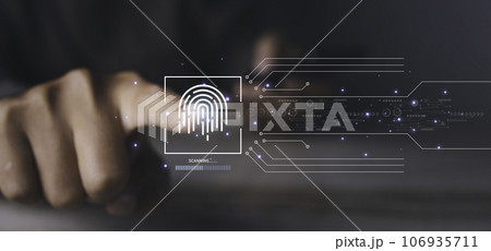 Fingerprint scanner futuristic digital processing of biometric identification. 106935711