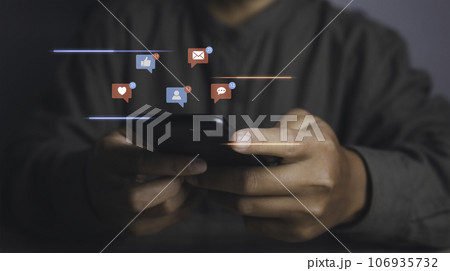 Social media and digital online on mobile phone. 106935732