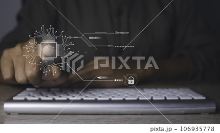 Fingerprint scanner futuristic digital processing of biometric identification. Fingerprint scanner futuristic digital processing of biometric identification. 106935778