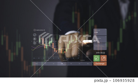 Stock market graph with man working stock trading computer screen background. Stock market graph with man working stock trading computer screen background. 106935928