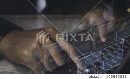 Business analysis, Analyst working Data Management System on virtual screen. 106936031