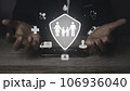 Man protective gesture family with Healthcare medical and insurance icons. 106936040