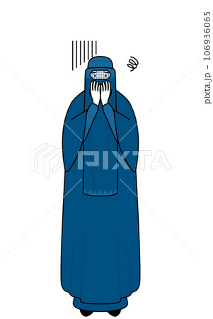 落ち込んで口を覆うブルカ姿のイスラム女性 落ち込んで口を覆うブルカ姿のイスラム女性 106936065
